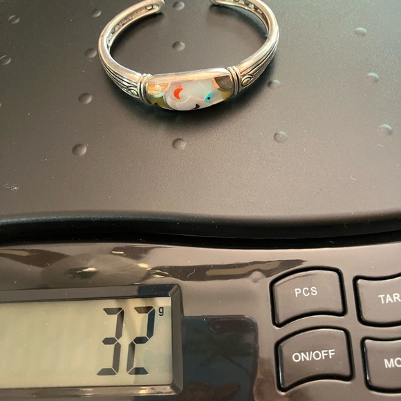 Eric Grossbardt 18K Sterling Kick Cuff Picasso Style Inlay Bangle Bracelet - Picture 3 of 11